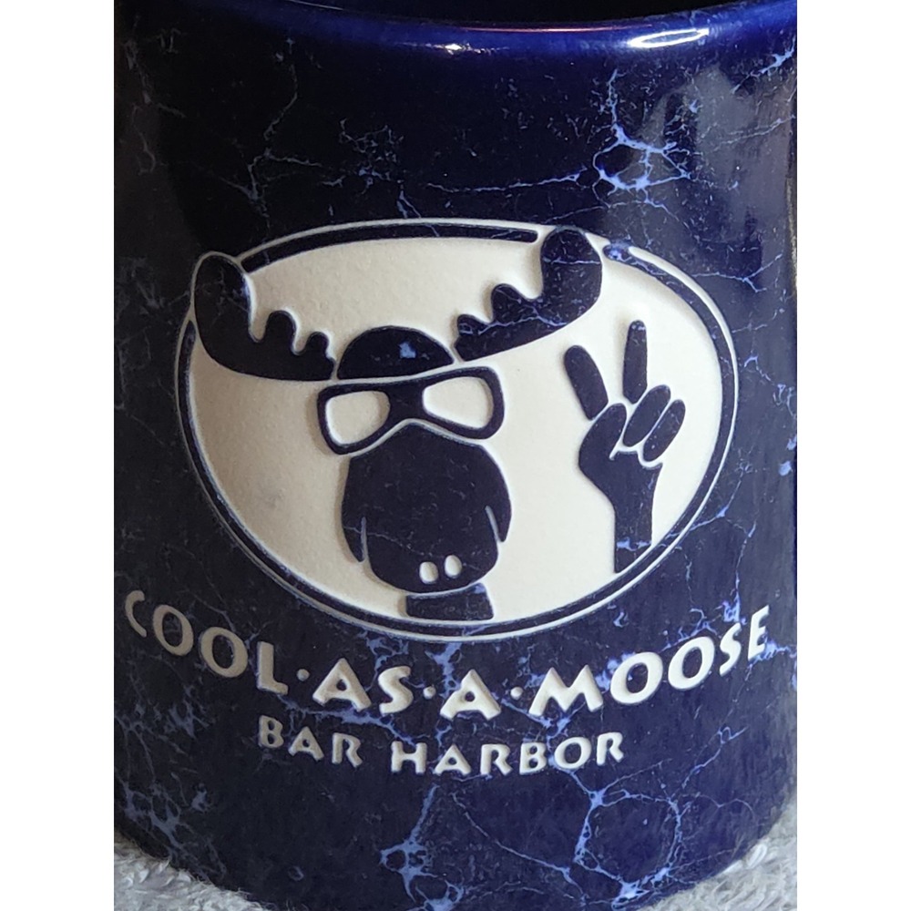 Cool As A Moose Bar Harbor Maine Blue Ceramic Coffee Mug Peace Sign